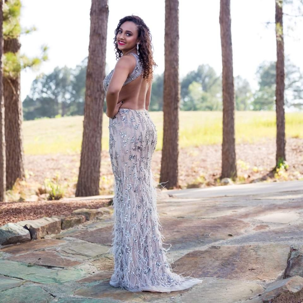 SHOW STOPPER TERANI COUTURE GOWN WITH FEATHERS!